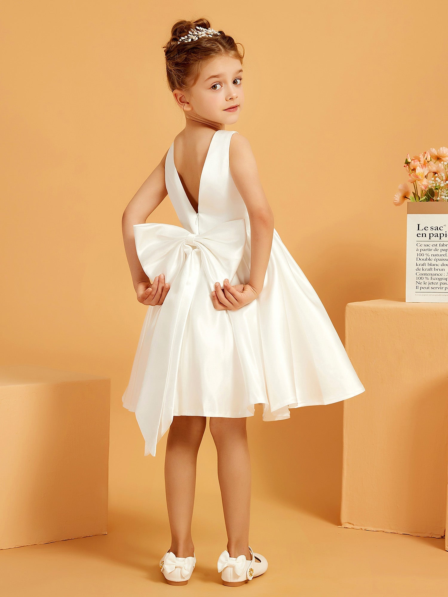 Cute A-Line Bow Short Flower Girl Dress Ivory
